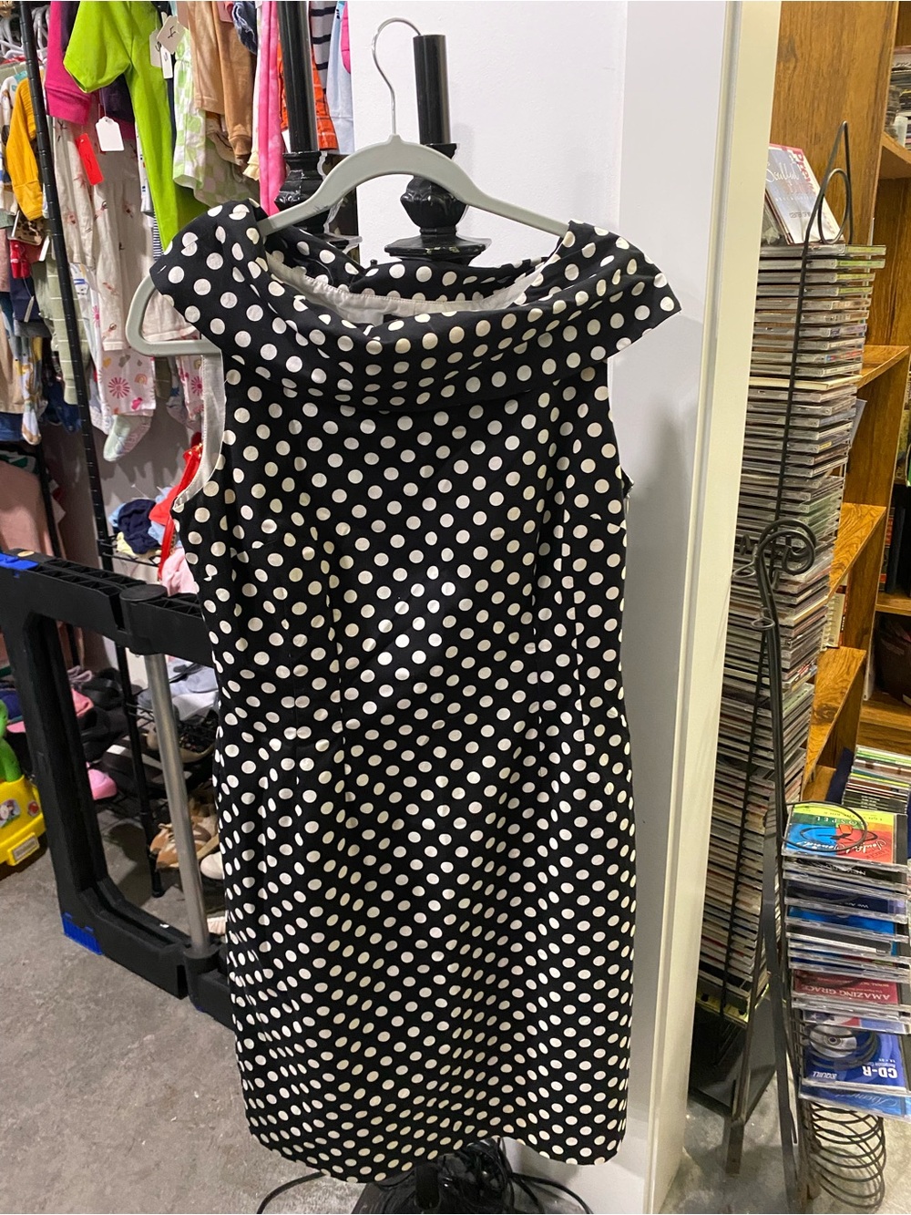 Tahari Black and White Polka Dot Cowl Neck Midi Dress - Picture 2 of 5
